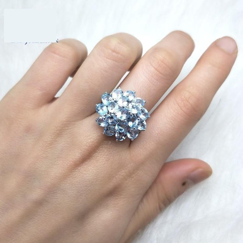 Romantic Natural Blue Topaz Gemstone Ring Pendant Earring Jewelry Set - jewelry set