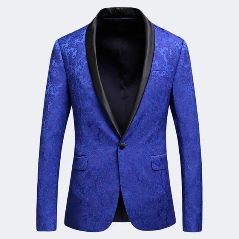 Royal Blue Jacquard Blazer For Men Floral Pattern Tuxedo Jackets - Royal Blue / XXXL - Mens jackets