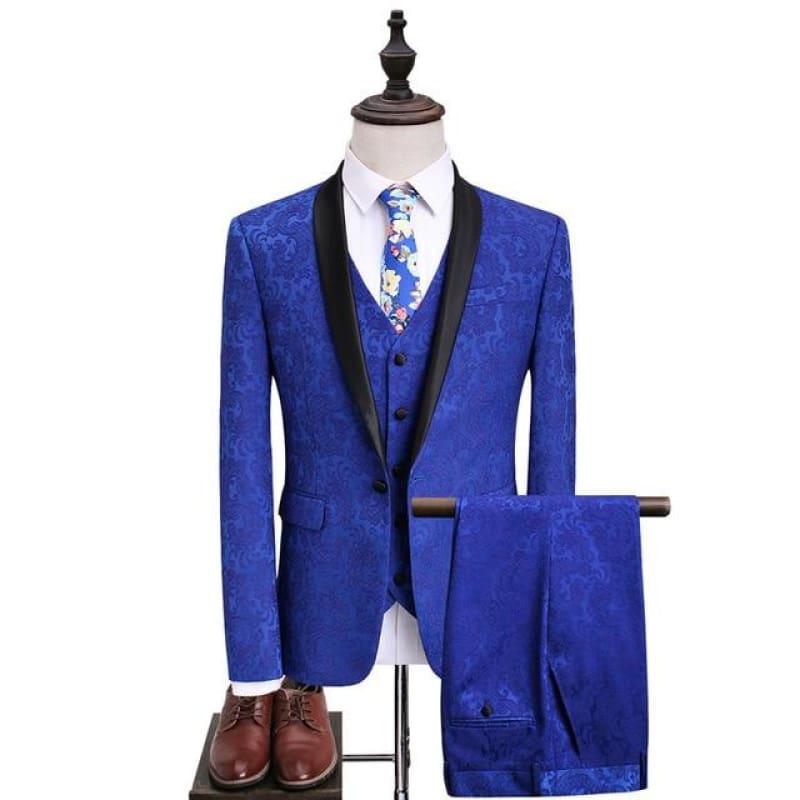 Royal Blue Jacquard Mens Formal Tuxedo Suits - Royal Blue / XXXL - Mens suits