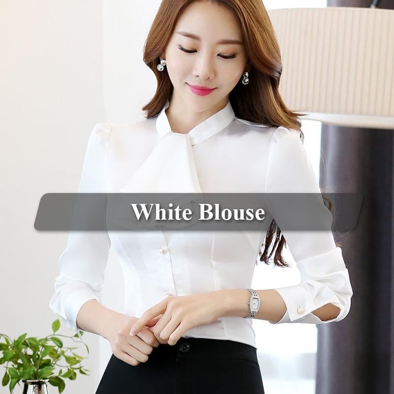 Ruffled Collar Pink Slim Fit Chiffon Shirt Blouse - White / 4Xl - Long Sleeve