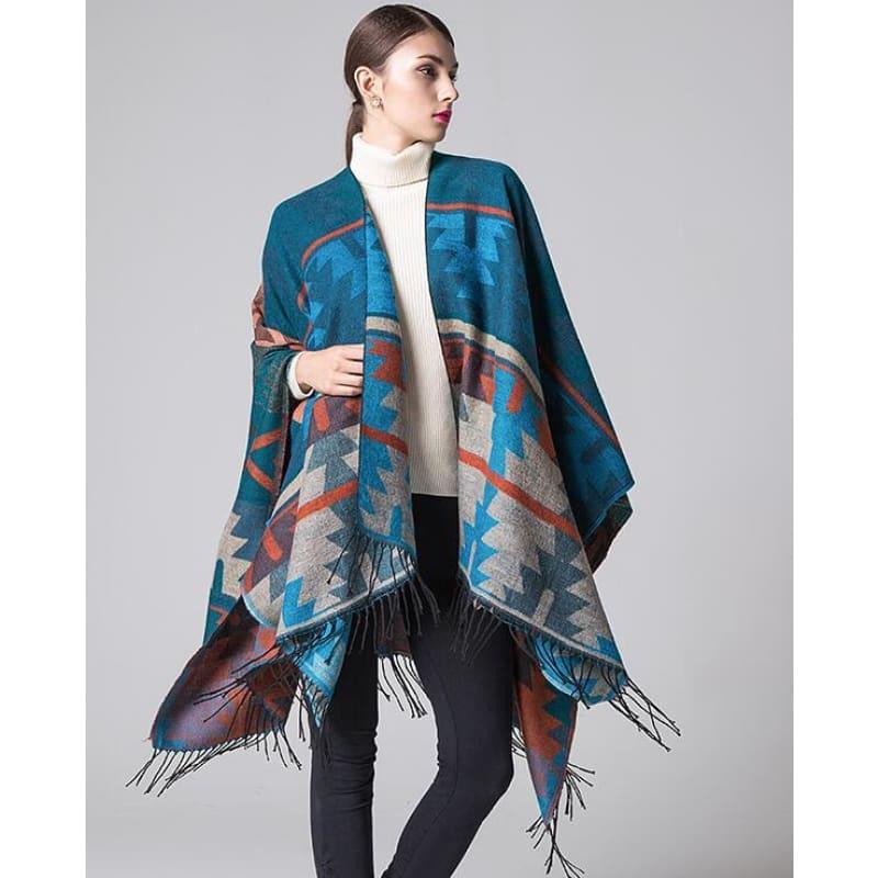 Ruicestai Ponchos and Shawl Knit Cashmere Scarf - blue - scarf