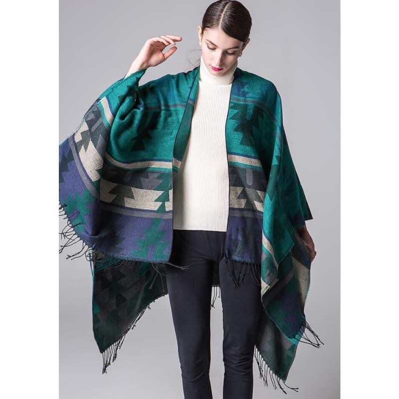 Ruicestai Ponchos and Shawl Knit Cashmere Scarf - green - scarf