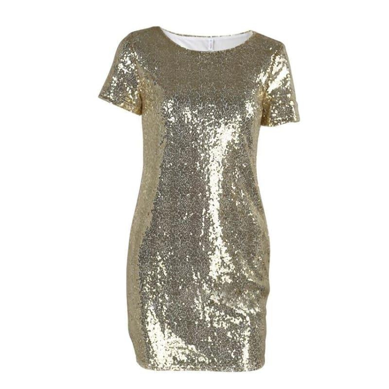 Sequins Gold T Shirt Evening Mini Dress - Gold / L - Mini Dress