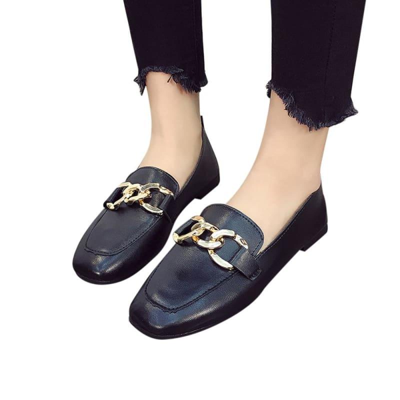 Shallow Mouth Loafers Summer Fashion Sweet Flats - Black / 35 - Flats