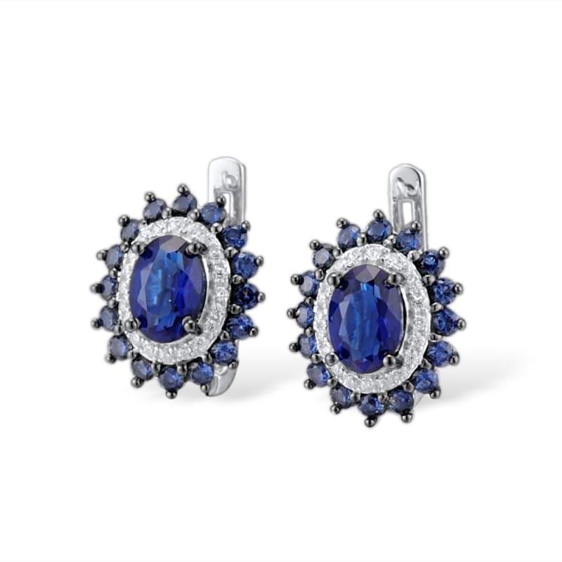 Silver Flower Jewelry Set Bridal Wedding Jewelry Set Blue CZ Stones Ring Earrings Pendant Set 925 Sterling Silver Jewelry Set - jewelry set