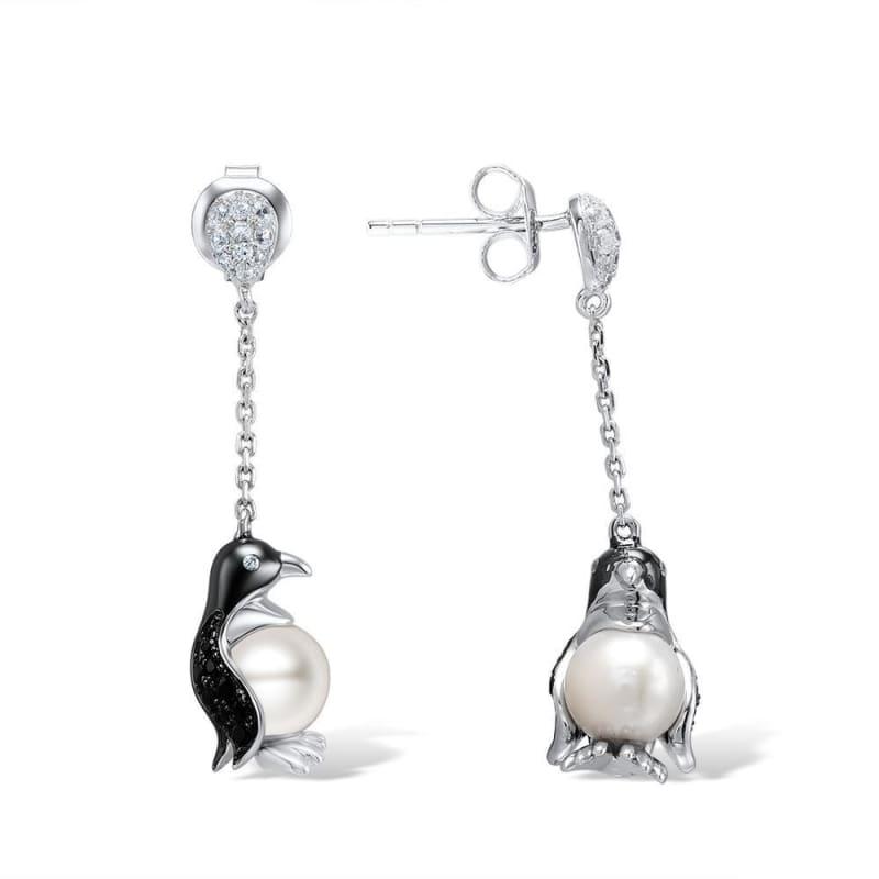 Silver Penguin Fresh Water White Pearl Ring Earrings Pendant Set 925 Sterling Silver Fashion Jewelry Set - jewelry set