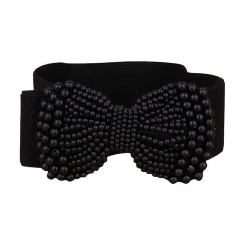 Simulated Pearl Wide Bow Knot Belt - Black - Belt