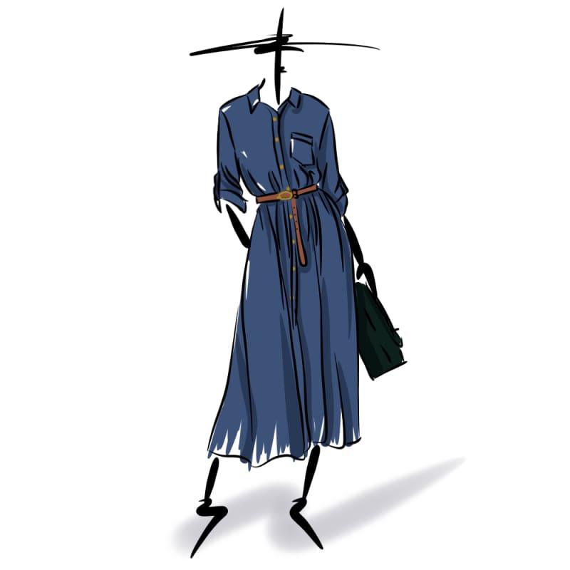 Sky Blue Spring Vintage Denim Shirt Maxi Dress - Maxi Dress