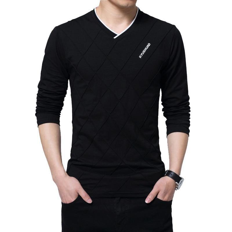Slim Fit Long Stylish Luxury V Neck Fitness Long Sleeve Mens T-shirt - Men Sweater
