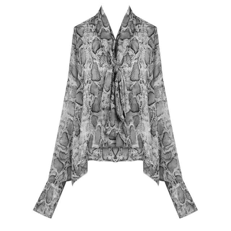 Snake Printed Chiffon Shirt Long Sleeve Blouse - Gray / One Size - long sleeve