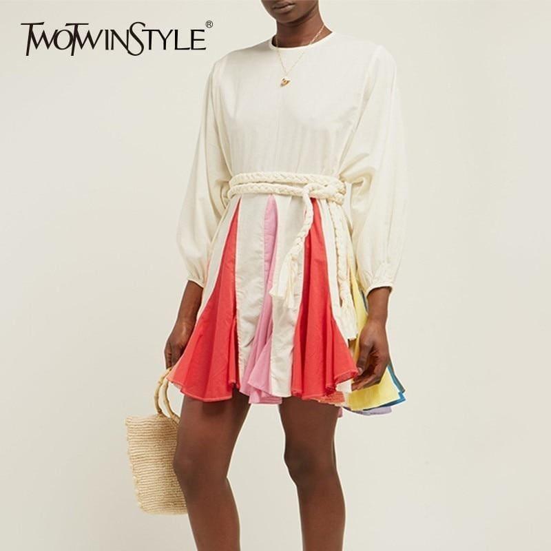 Spring Hit Color Puff Sleeve Casual Vintage Flare Mini Dress - Mini Dress