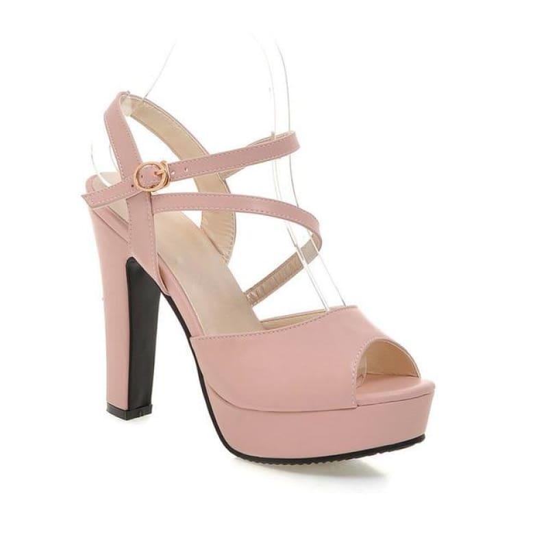 Spring/Summer 2019 Strap Buckle Square High Heel Peep toe Sandals - Pink / 7 - Sandals