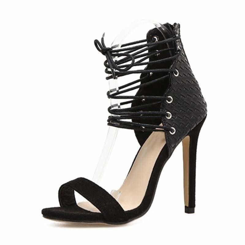 Strappy High Heel Stilettos Gladiator Sandals - Black / 4 - Sandals