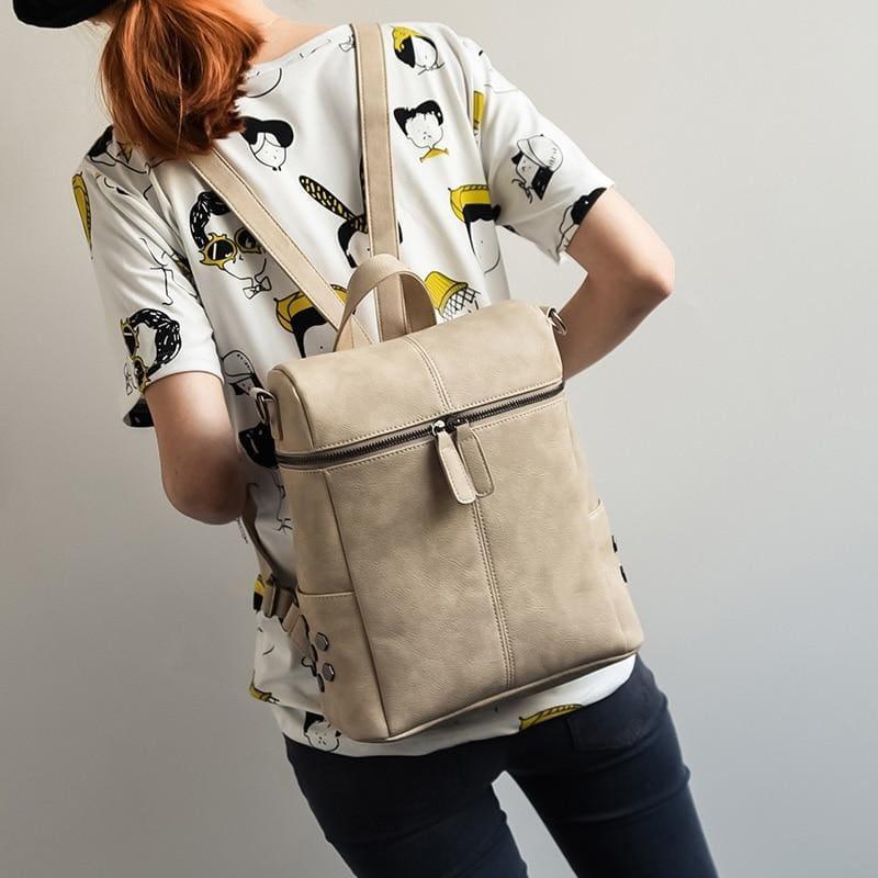 Teenage Girls School Bags Fashion Vintage Solid Black Shoulder Bag - khaki - HandBag