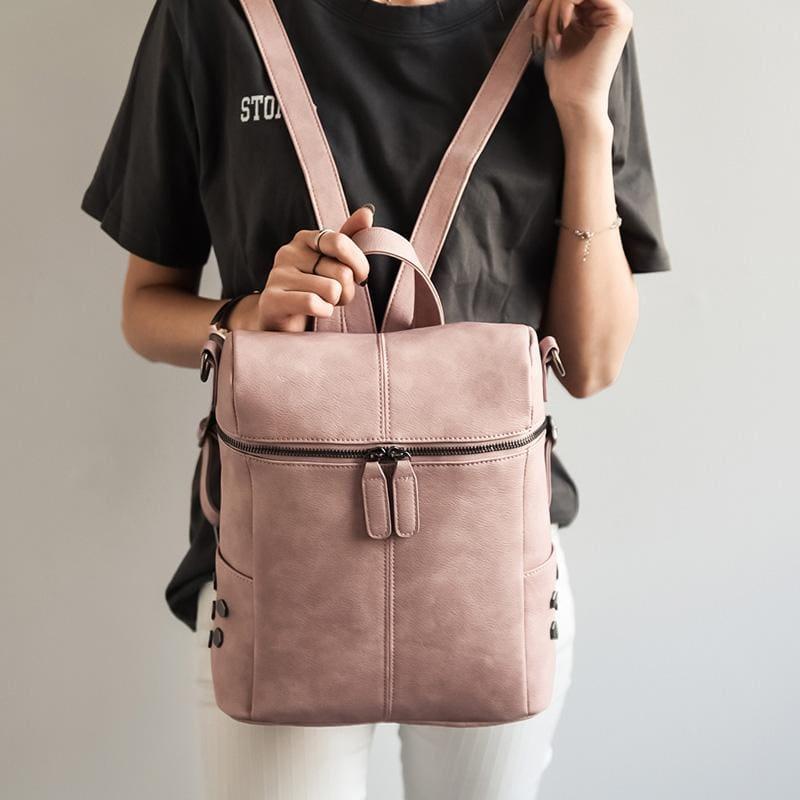 Teenage Girls School Bags Fashion Vintage Solid Black Shoulder Bag - pink - HandBag