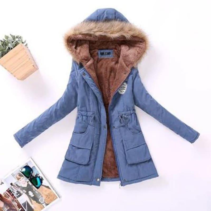 Thick Warm Female Hooded Fur Cotton - Jean Blue / L - Coats