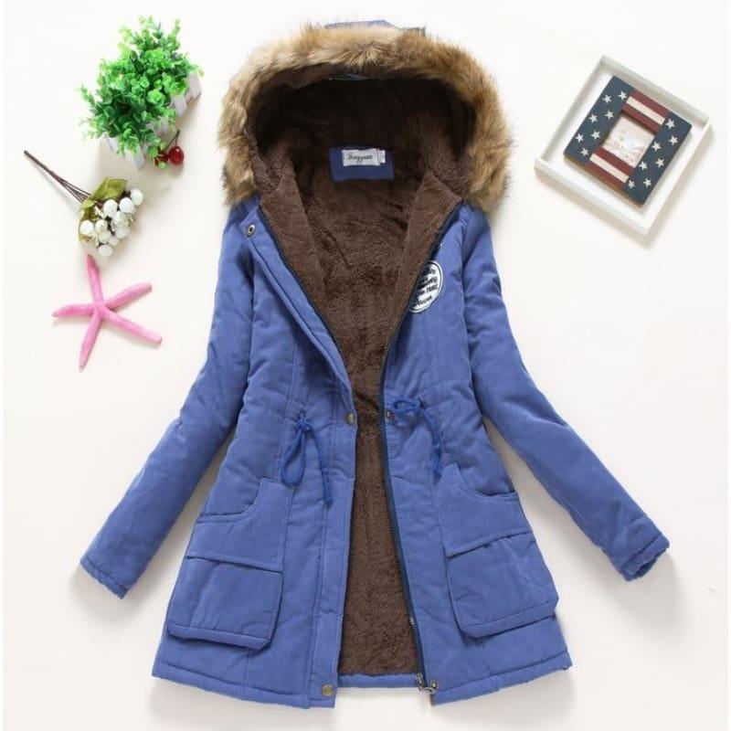 Thick Warm Female Hooded Fur Cotton - Royal Blue / L - Coats