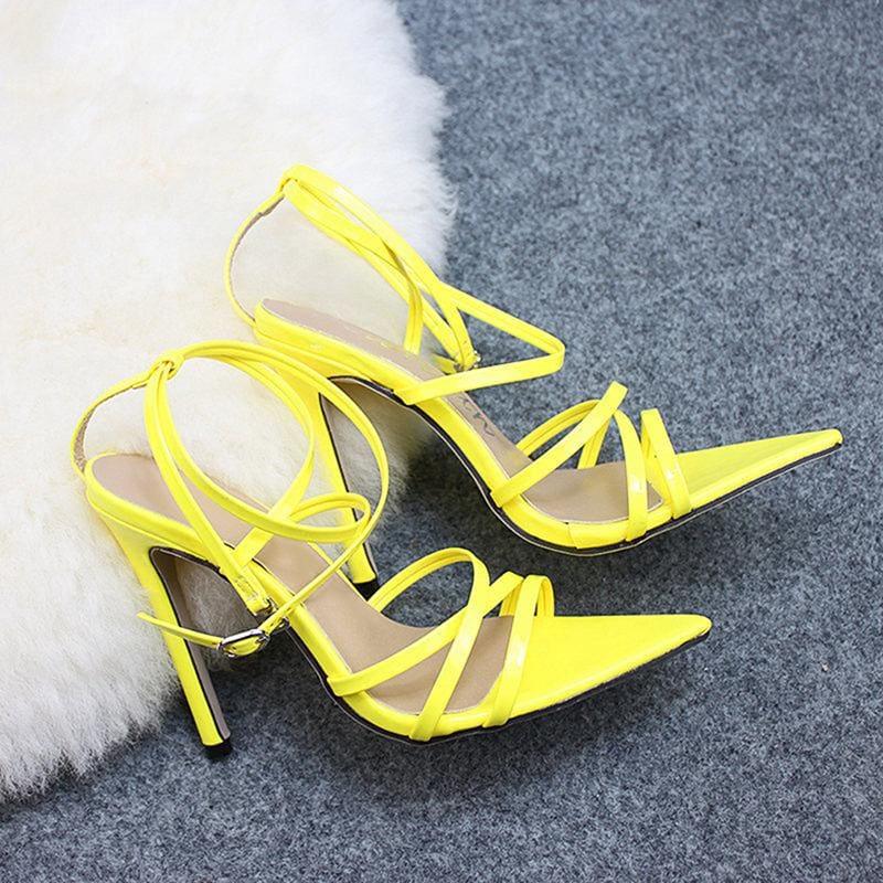 Thin Heels Pumps Ankle Cross Strap Sandals - yellow / 35 - Sandals