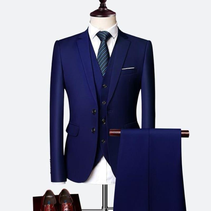 Three Piece Formal Business Mens Suits - Blue / XXXL - mens suits