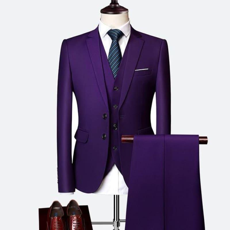 Three Piece Formal Business Mens Suits - Purple / XXXL - mens suits