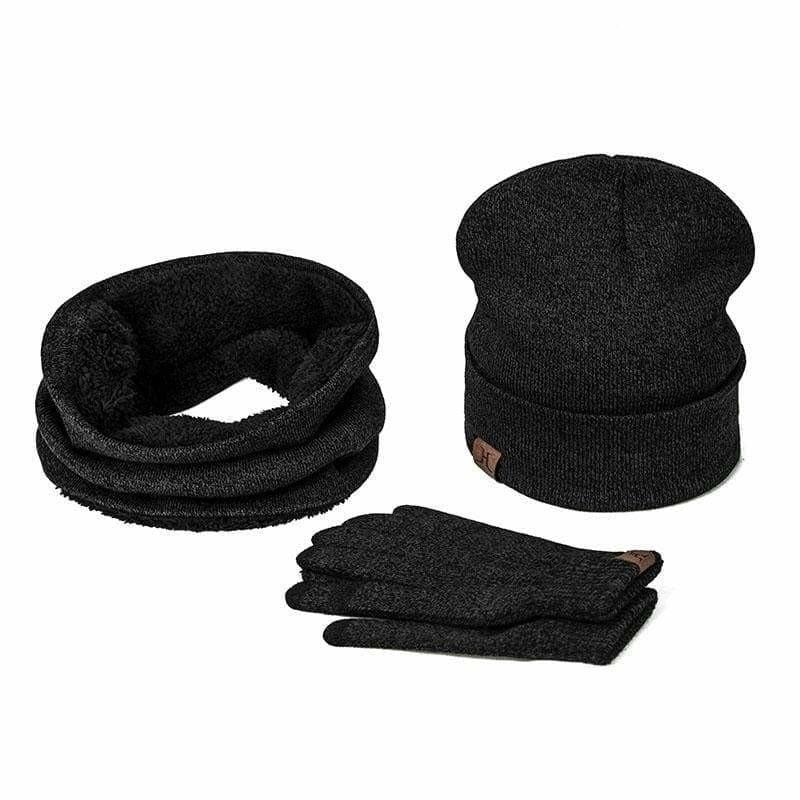 Three Piece Set Winter Hat And Gloves Cotton Unisex Winter Hat Scarf Gloves - C - Hats