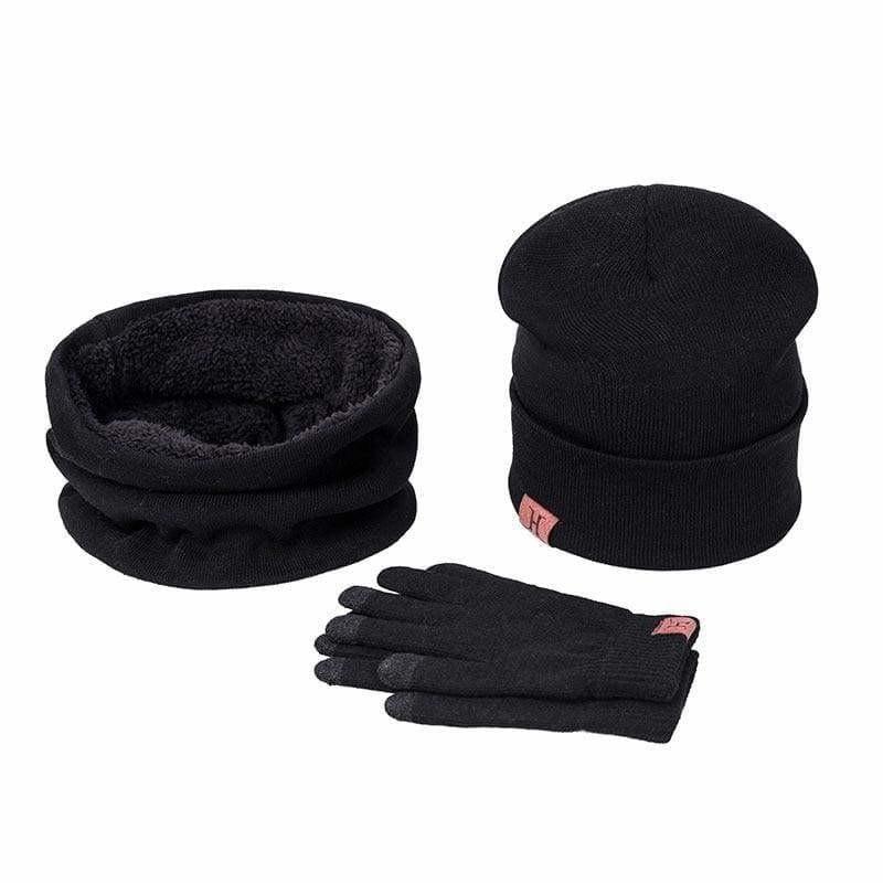 Three Piece Set Winter Hat And Gloves Cotton Unisex Winter Hat Scarf Gloves - E - Hats