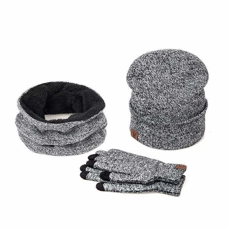 Three Piece Set Winter Hat And Gloves Cotton Unisex Winter Hat Scarf Gloves - Hats