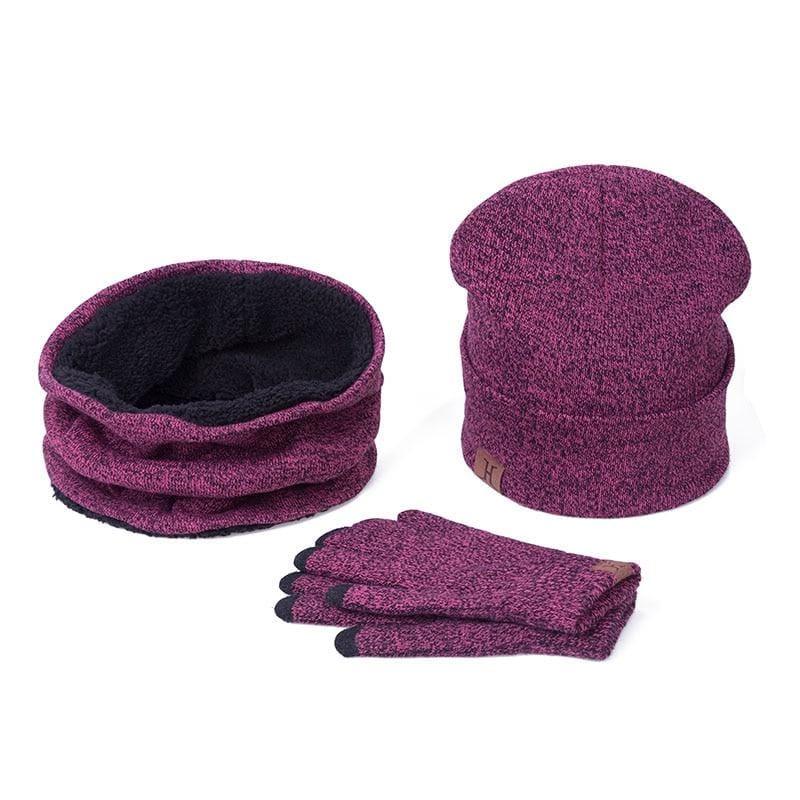 Three Piece Set Winter Hat And Gloves Cotton Unisex Winter Hat Scarf Gloves - Hats