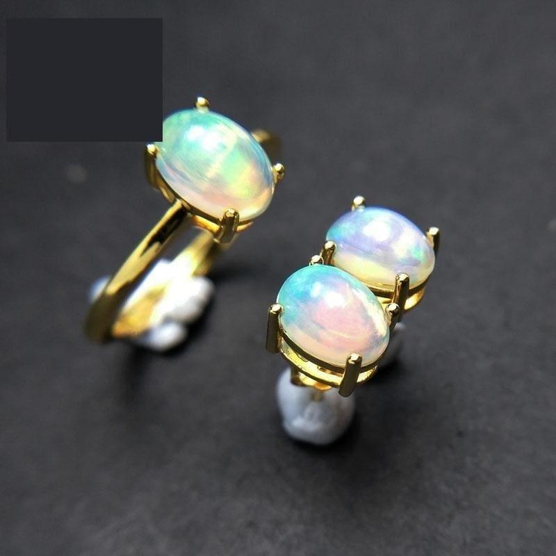 Top Quality Opal Ring and Earrings Jewelry Set - Colorful opal - jewelry set
