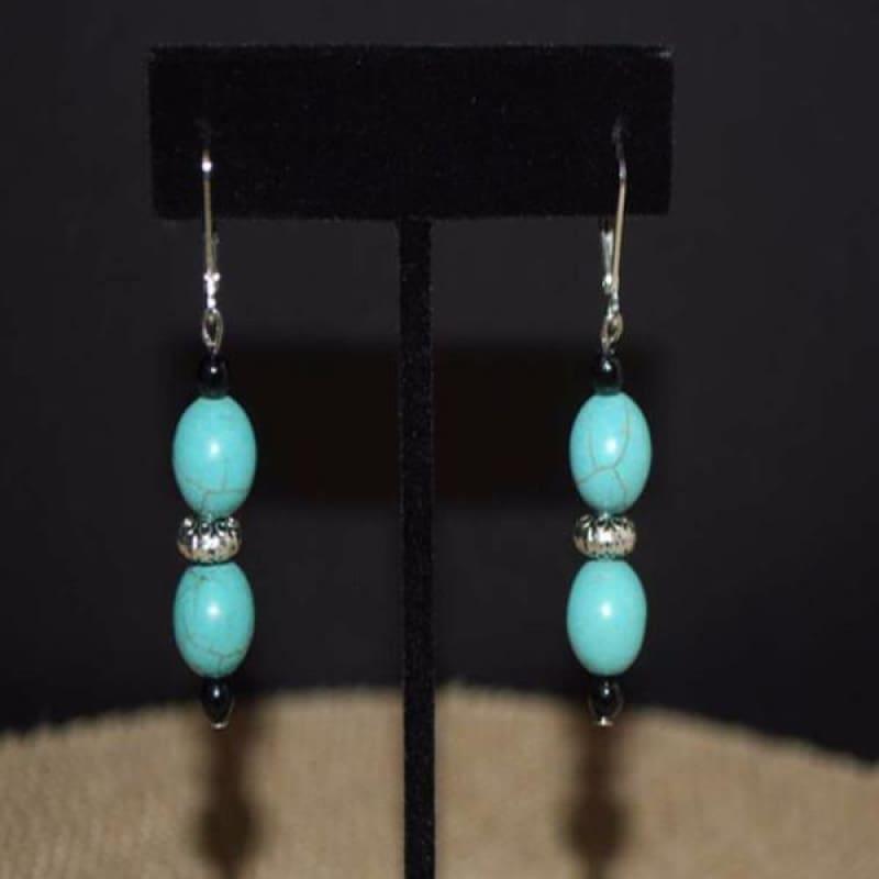 Turquoise Antique Silver Drop Earrings - Earrings