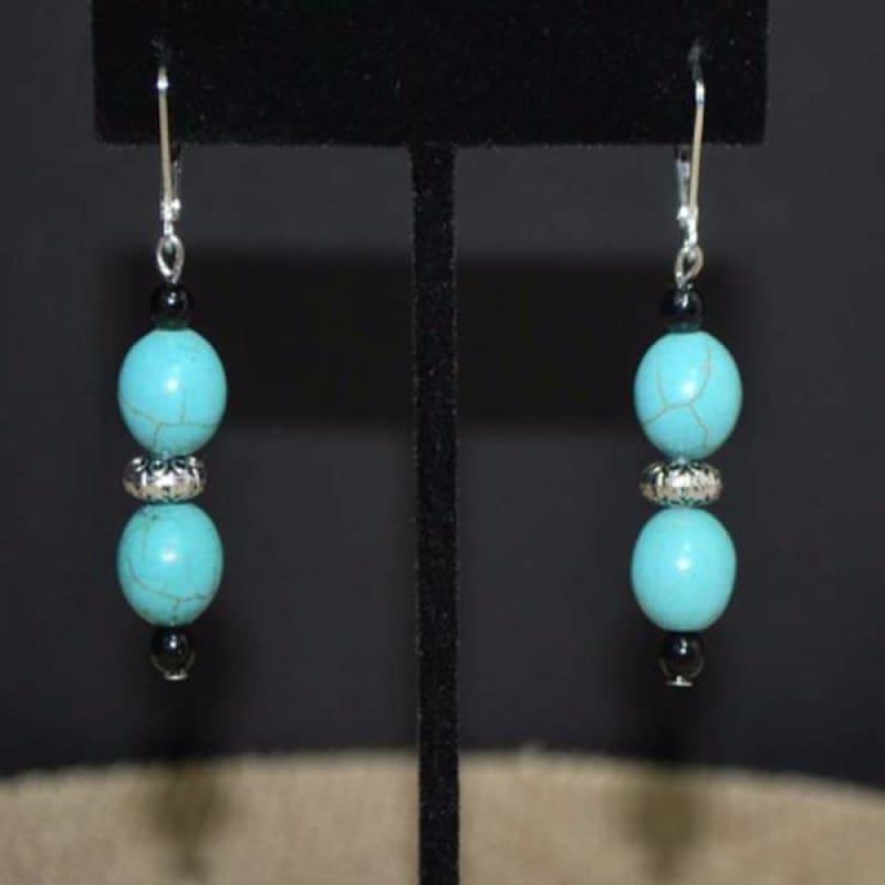 Turquoise Antique Silver Drop Earrings - Earrings