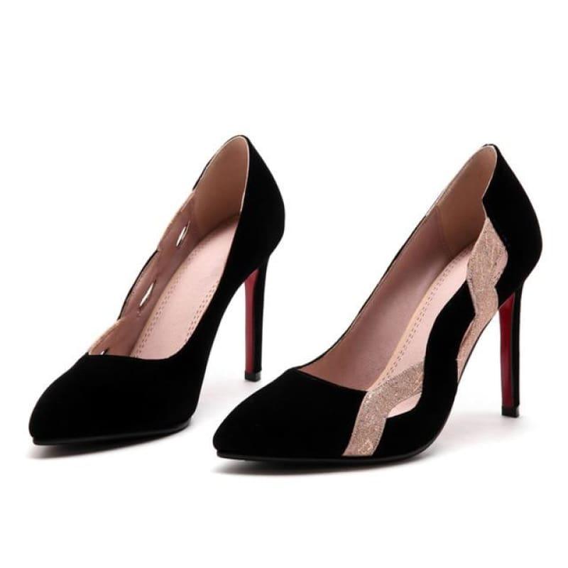Two Toned Pointed Toe Shallow Elegant High Heels Pump - Black / 6 - Pumps