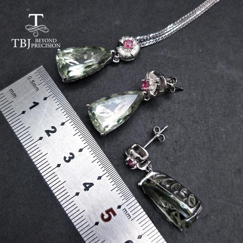 Unique Green Amethyst and Tourmaline 925 Silver Pendant and Earring Jewelry set - Jewelry set