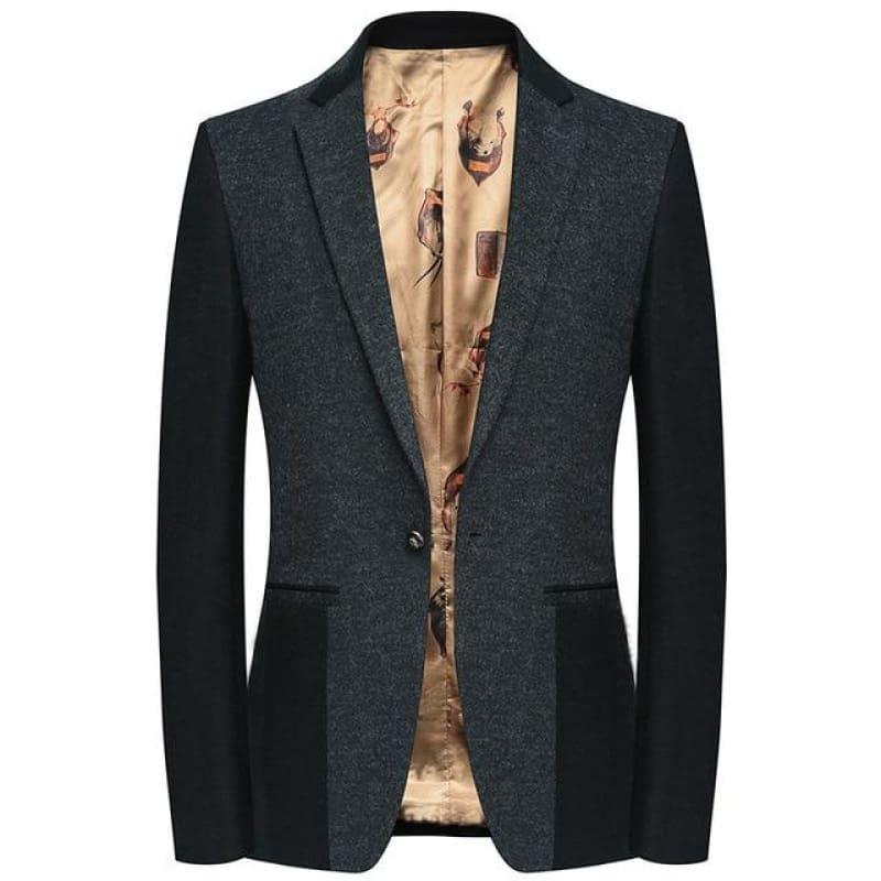 Vintage Classic Single Button Wool Mens Blazer Jacket - Black / XXXL - Mens jacket