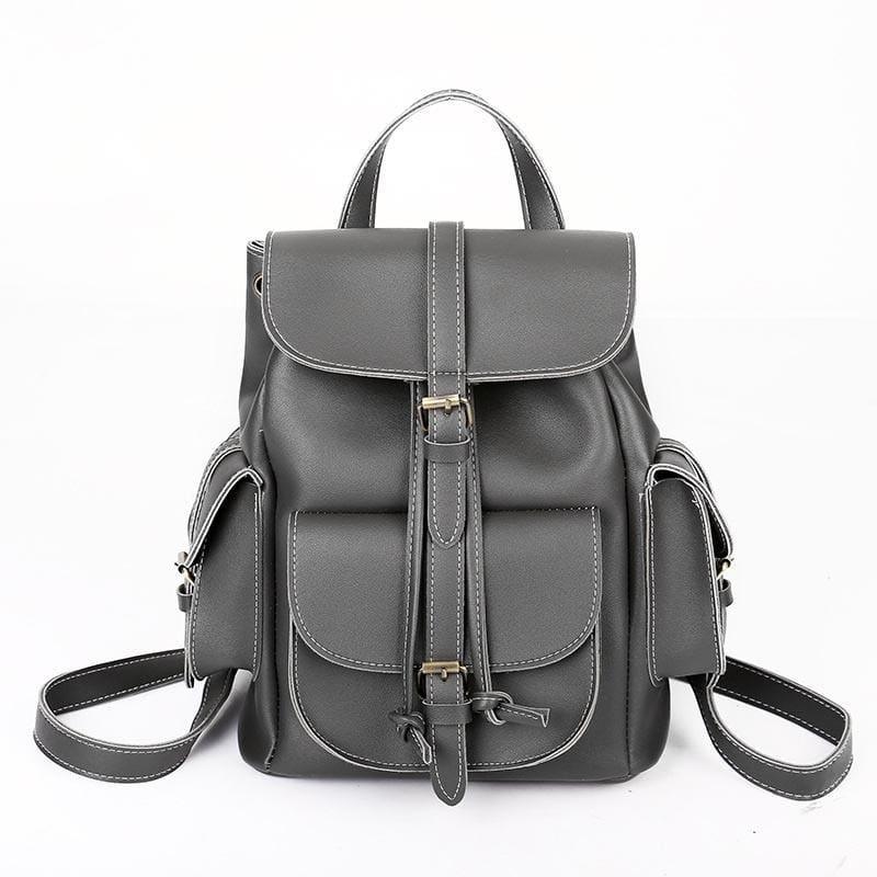 Vintage Drawstring Backpack Black Shoulder Bag - Grey - HandBag
