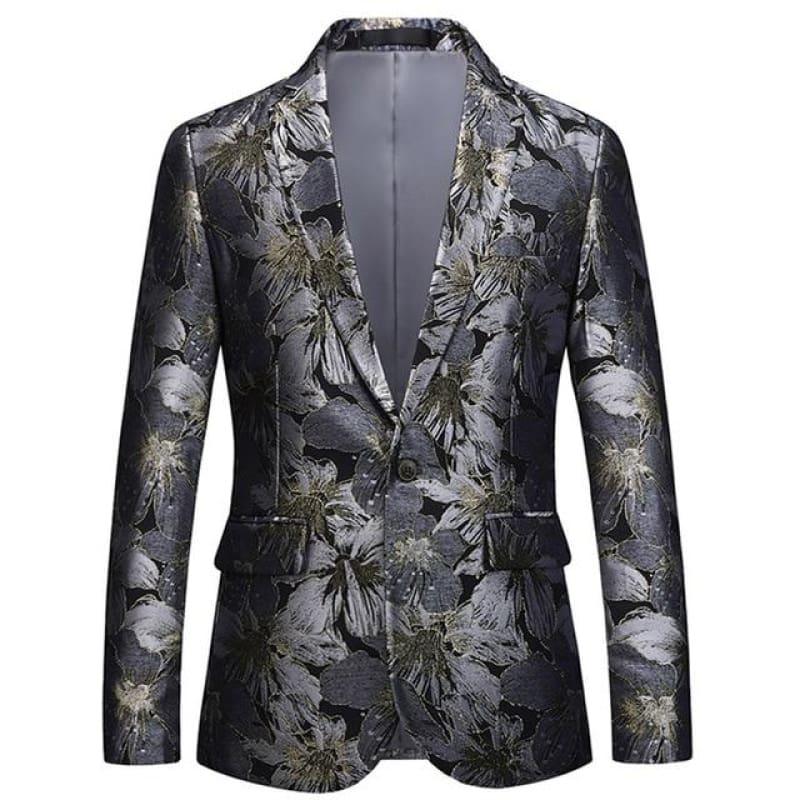 Vintage Floral Mens Blazer Jackets - Gray / XXXL - Mens Jackets