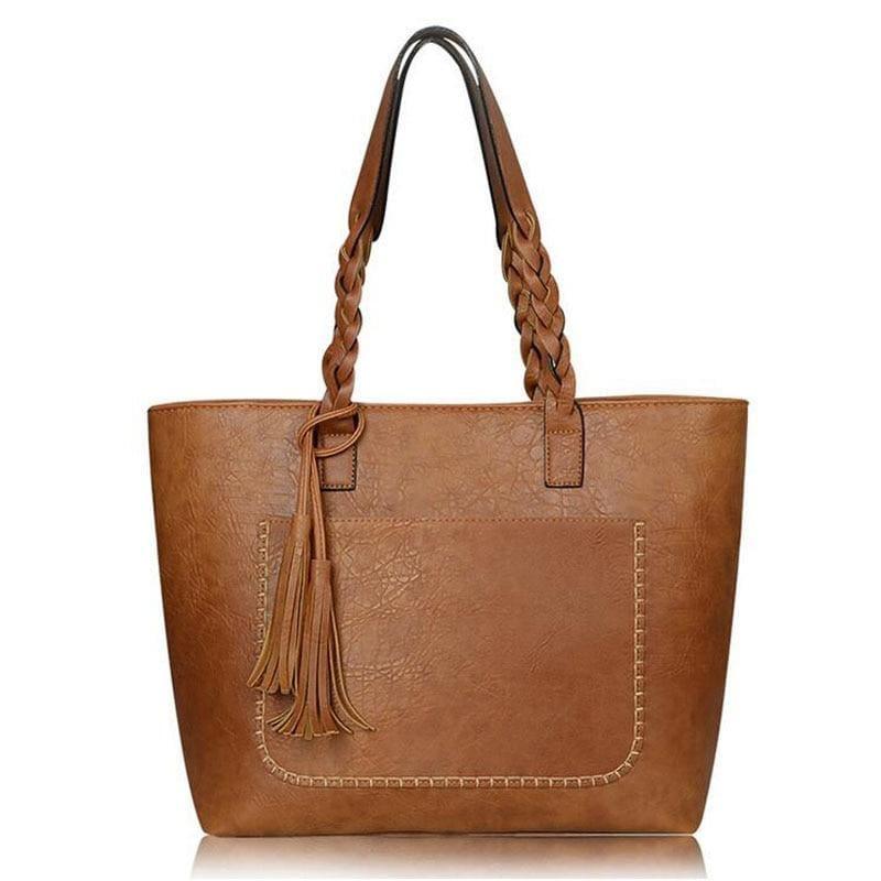 Vintage Handbag Women Leather Shoulder Tote Bag - brown - HandBag