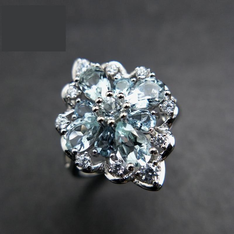 Water Drop Shape 3ct Brazilian Aquamarine Sterling Silver Precious Stone Gemstone Ring - 6 / aquamarine - rings