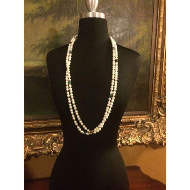 White Glass Pearl Rope Necklace - Handmade