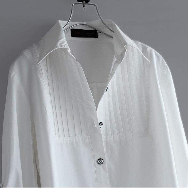 White Pus Size Long Cotton Long Sleeve Ladies Tops - Long sleeve