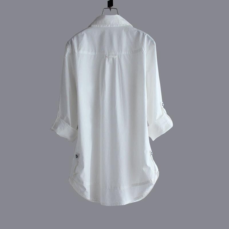 White Pus Size Long Cotton Long Sleeve Ladies Tops - Long sleeve
