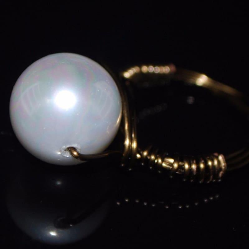 White Shell Bead Ring - Handmade