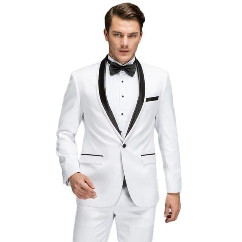 White Spring Shawl Collar Black Satin Trim Tuxedo - Jacket Pants / XXXL - Mens Suits