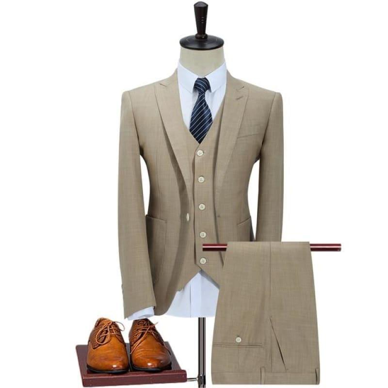 White Three Piece Business Mens Suits - Khaki / 4XL - mens suits