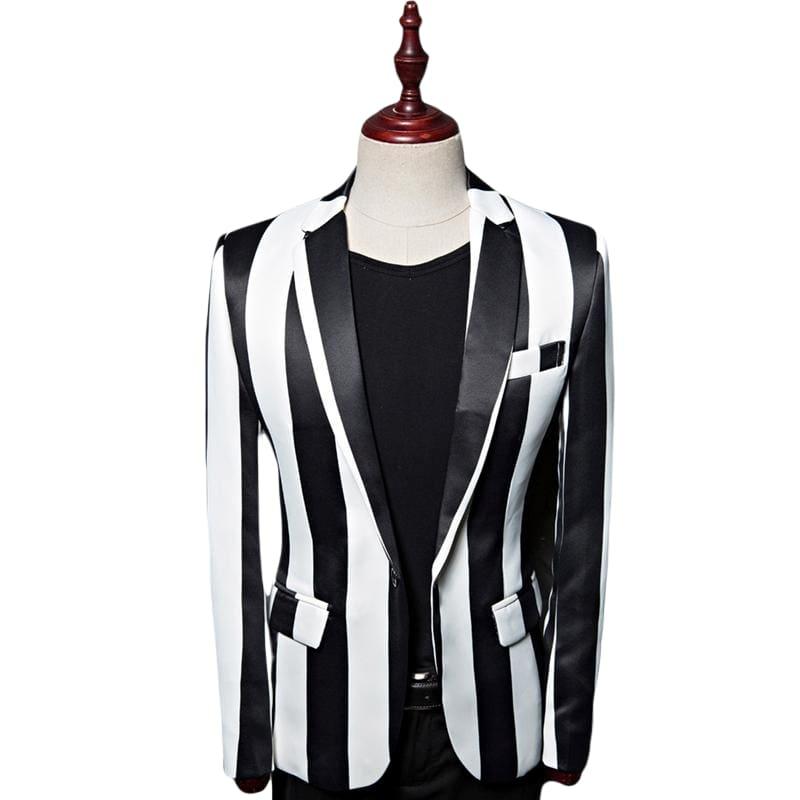 White Zebra Vertical Striped Blazer Jackets - mens jackets