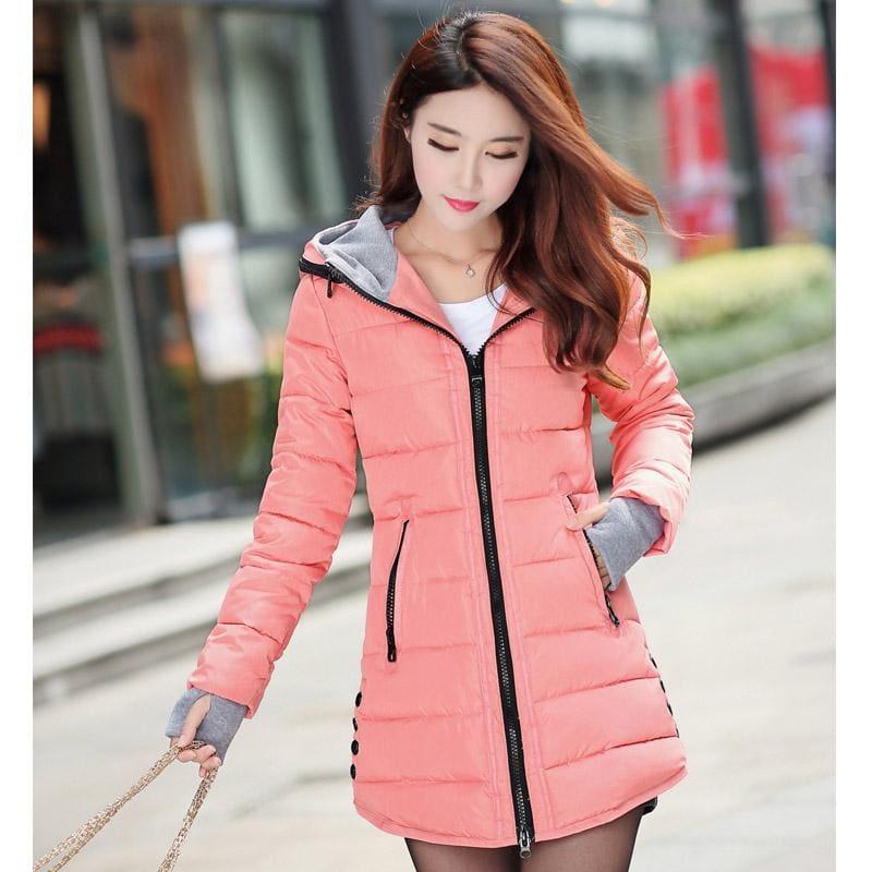 Winter Hooded Warm Candy Color Cotton Paddedcoat - Pink / L - Coats