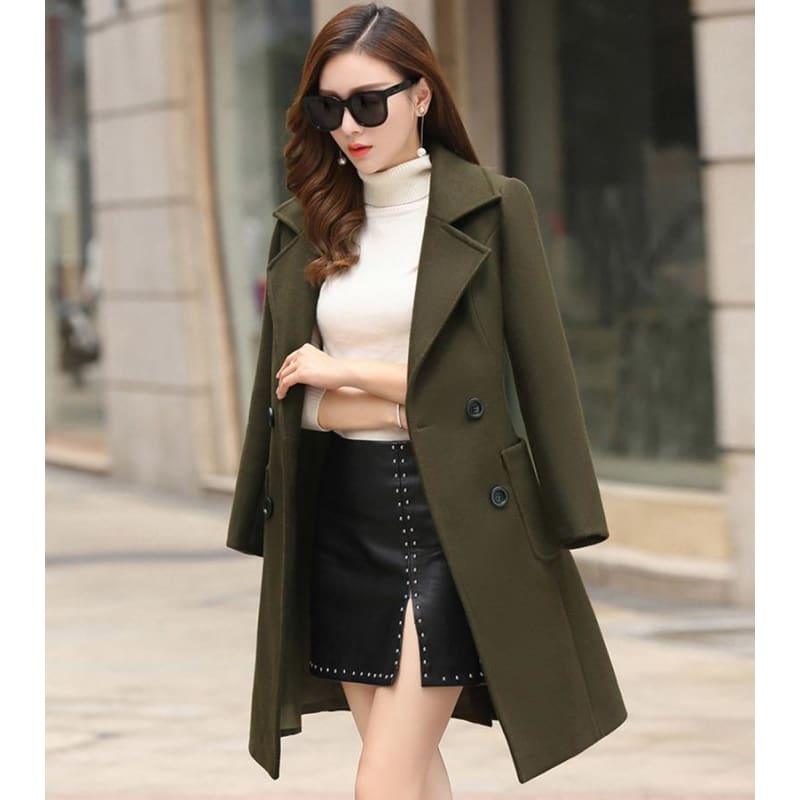 Winter Wool Coats Warm Slim Fit Fashion Casual Office Blends Coat - Army Green / L - Coats