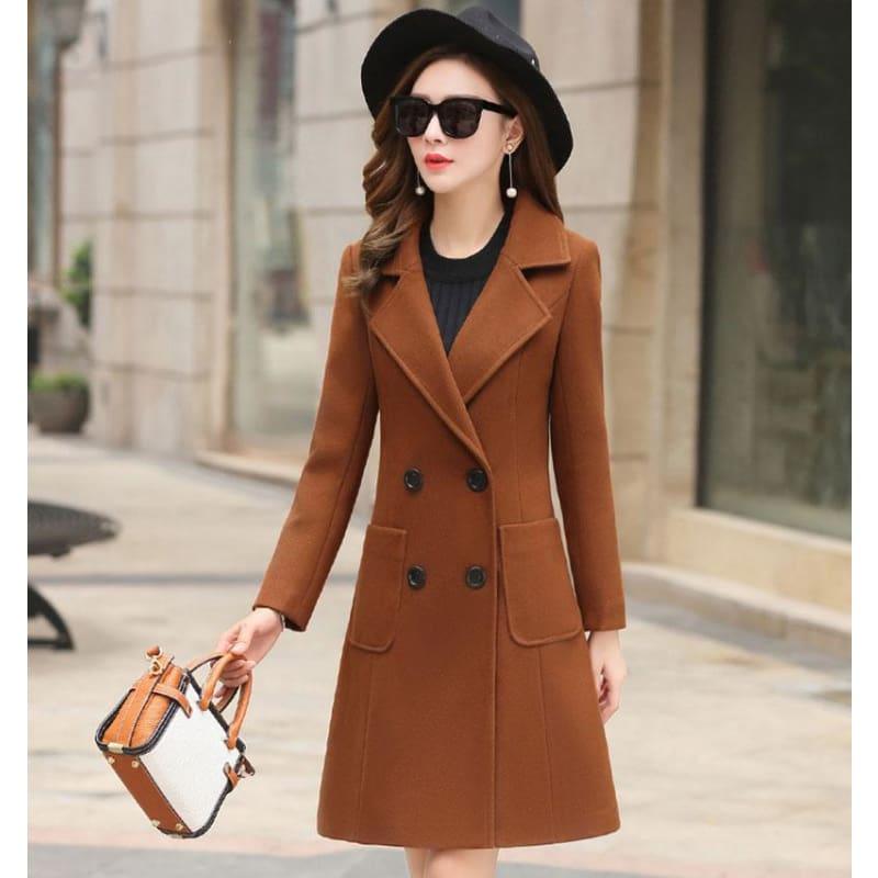 Winter Wool Coats Warm Slim Fit Fashion Casual Office Blends Coat - Brown / L - Coats