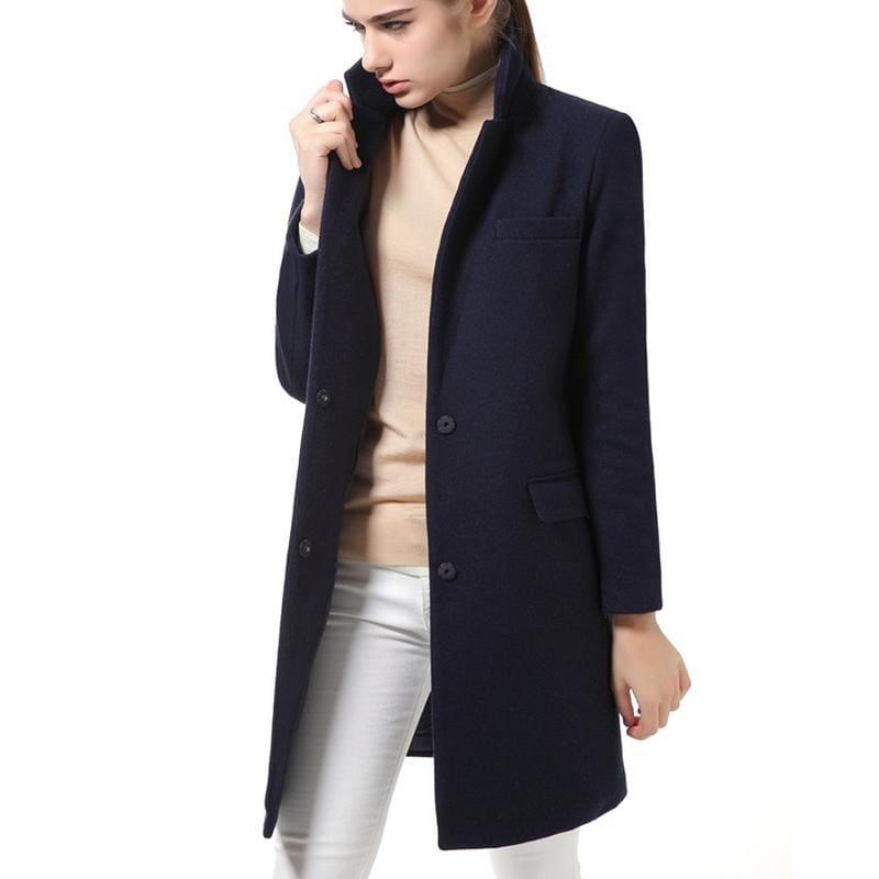 Winter Woolen Long Cashmere Coat - Dark Blue / L - Coats