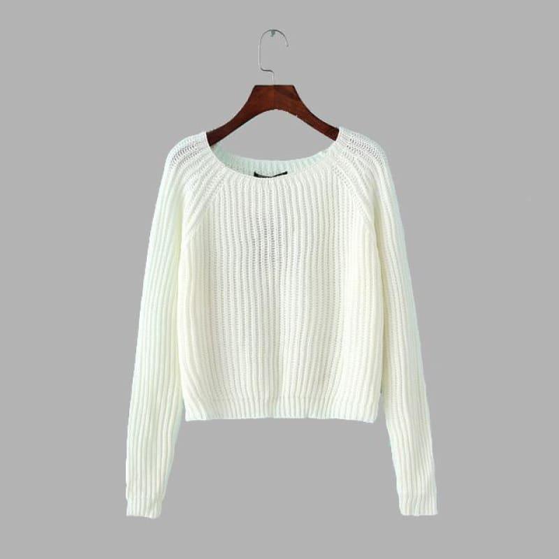 Women Sweater And Pullovers Long Sleeve Crop Sweater Top - White / L - Sweater